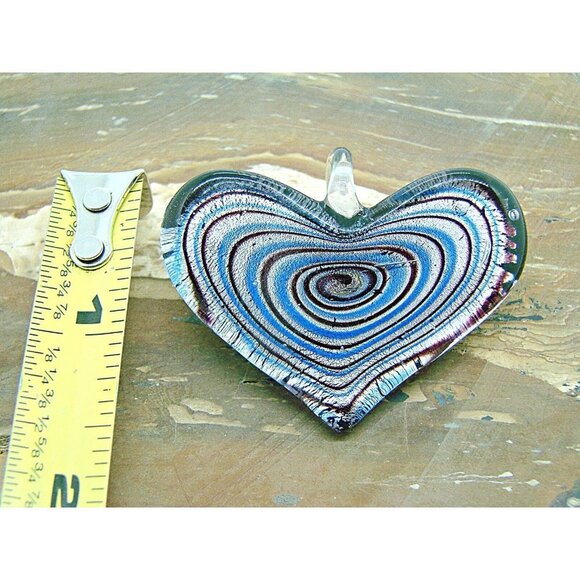 Heart Shaped Lampwork Glass Art Pendant Charm Purple Blue Tone Swirl Design - Picture 6 of 6